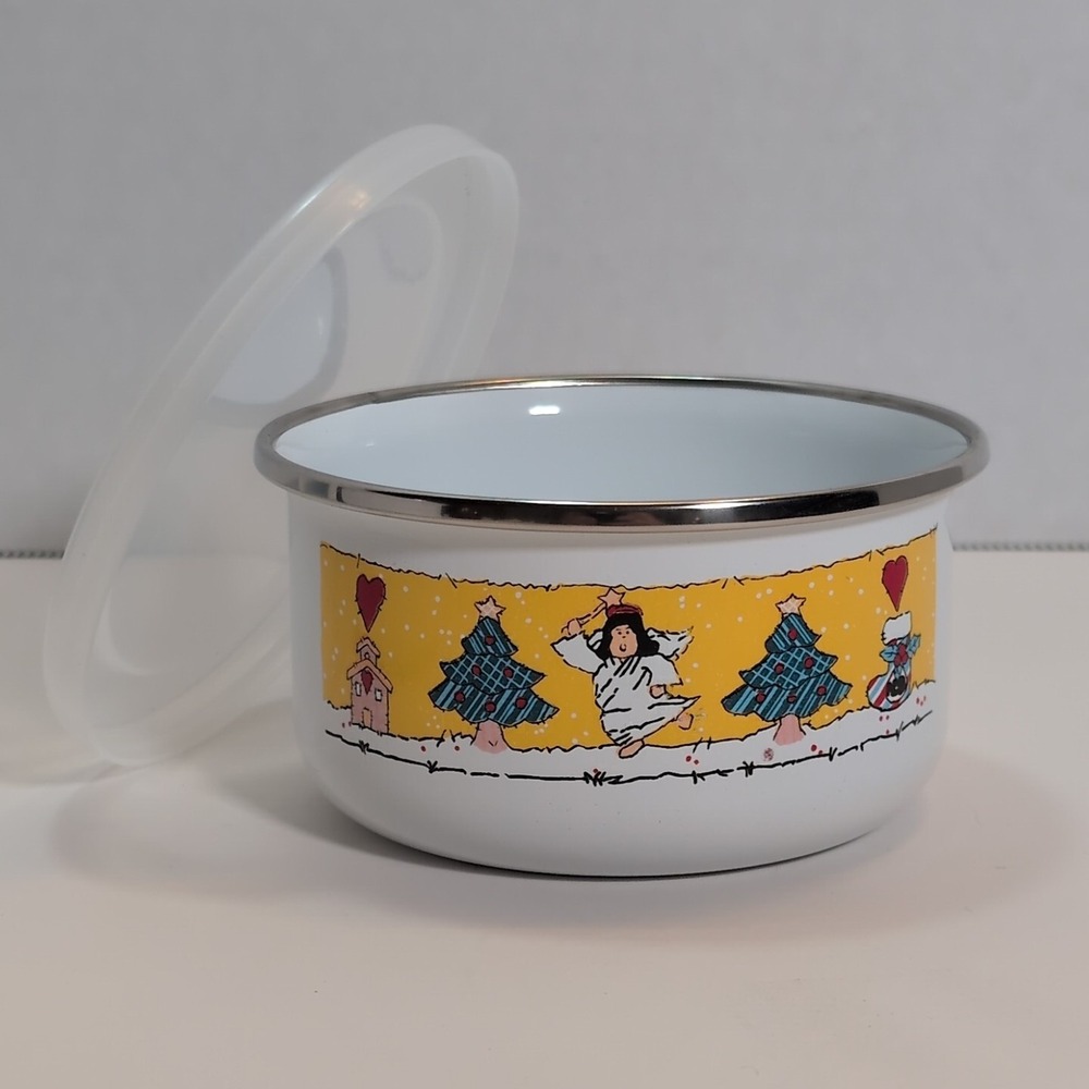 Vintage Christmas Enamel Nesting Storage Bowls - Set Of - 5 Great Condition - Picture 9 of 10